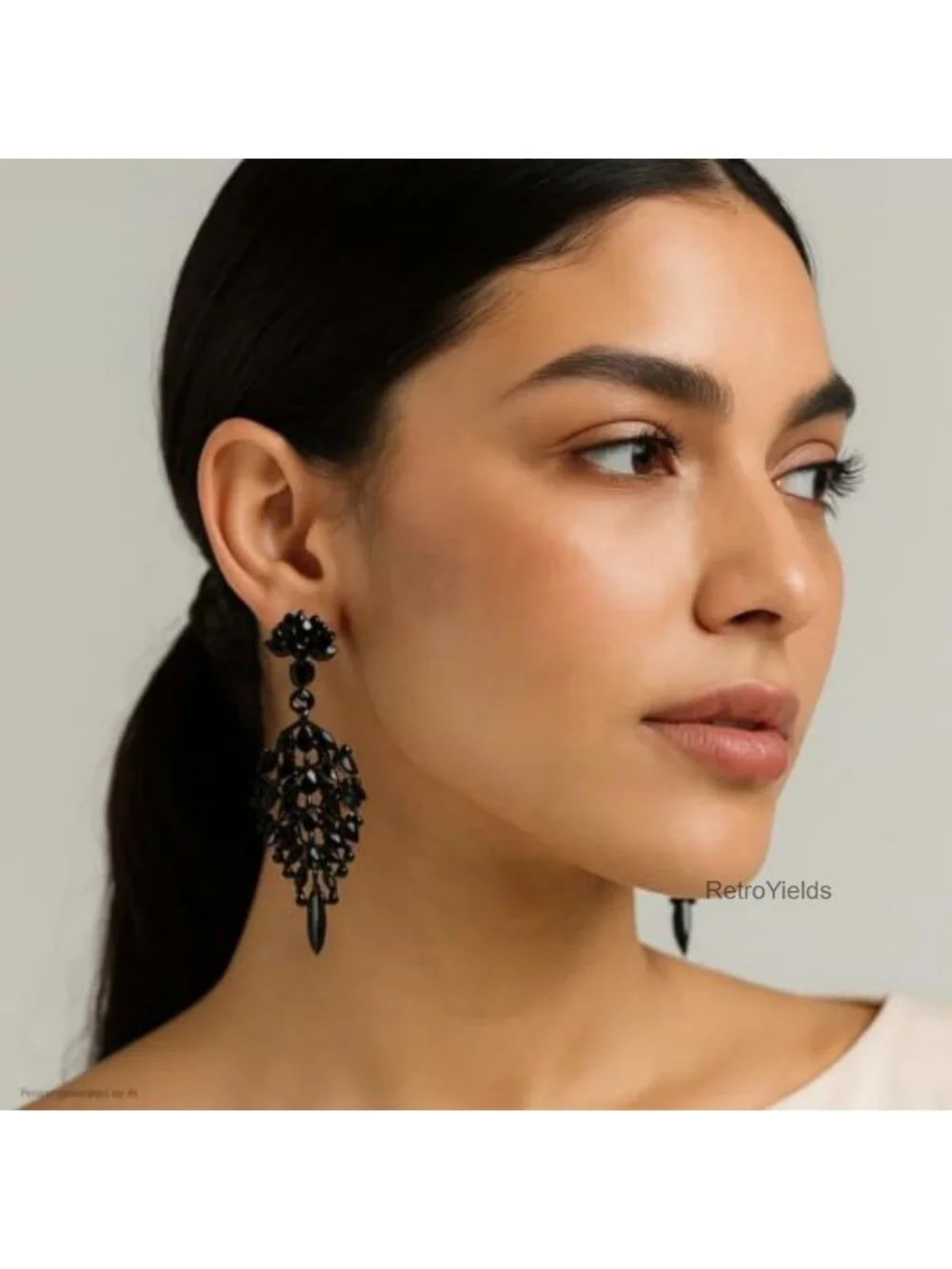 Elegant Black Teardrop Crystal Dangle Earrings for Women, Statement Drop